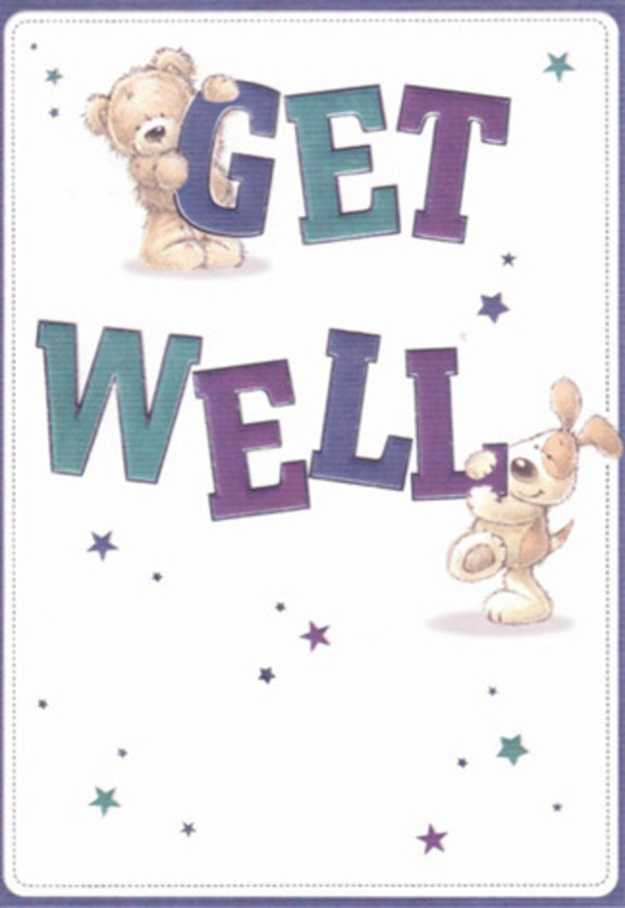 This get well card is pure encouragement brought to life through endearing illustrations of a bear and a puppy-companions in kindness reminiscent of Elm Park's close-knit neighbours. Playful stars in shades of sapphire and mauve dance happily around them, casting hopeful glimmers across the pristine cream background, as if scattering the community's collective good wishes down St. Nicholas Avenue. The big, jubilant typography grounded in deep purples and aquas projects steadfast reassurance, drawing the eye and heart much like the central bloom in a thoughtfully composed bouquet. There's a delightful tactility to the card-the plush, rounded bear begs to be hugged, the puppy's soft, floppy ears stir memories of comforting embraces after a rainy walk through Harrow Lodge Park. Each brushstroke reveals a layer of intent, much like a florist chooses every stem with care to brighten a difficult day. The mood is light and airy, perfectly balanced for lifting the spirits of friends and family in Elm Park, no matter their age or stage of recovery. Imagine sending this charming card hand-in-hand with a fragrant bouquet: the combined gesture would radiate warmth, positivity, and heartfelt care-an expression of the compassionate tradition that defines Elm Park Flowers.
